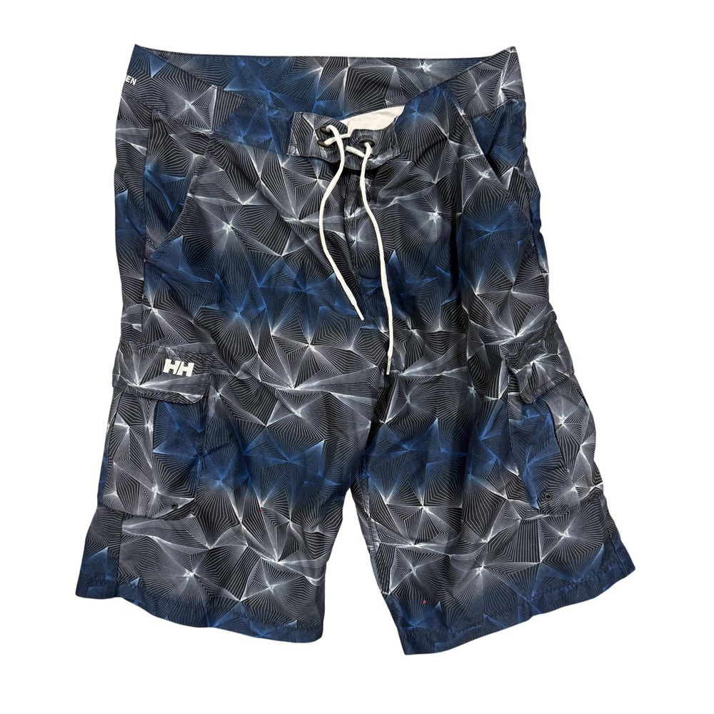 Helly Hansen Board Shorts Mens Large Blue Geometric Cargo Swim Trunks Surf